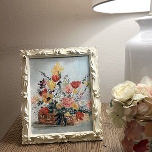 Beautiful framed floral painting with easel back and hook to hang too!